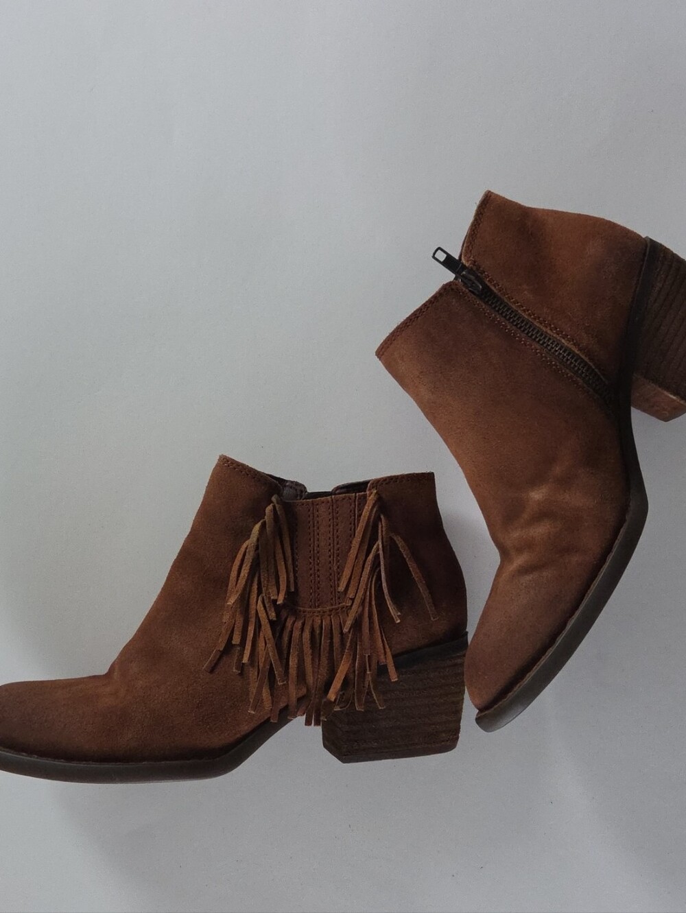 Born Danni Fringe Ankle Boots Brown Suede Leather Western Boho Booties Size 9.5M